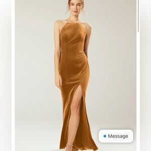 AW Bridal Steppe Mustard Yellow Velvet Bridesmaids Dress Size 6